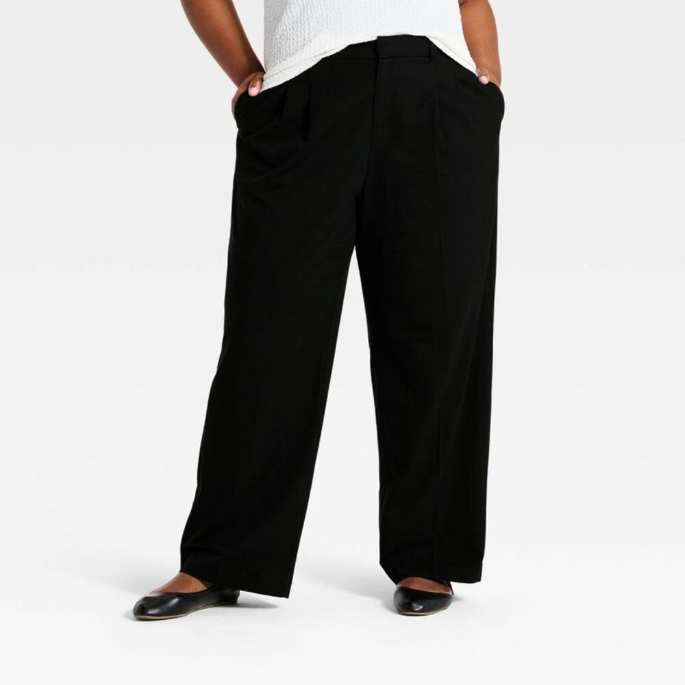Women's High-Rise Full Wide Leg Trousers - A New Day Black XXL
